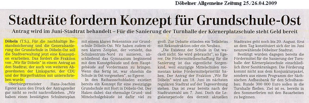 WIR F&Uuml;R D&Ouml;BELN, Aktuelles