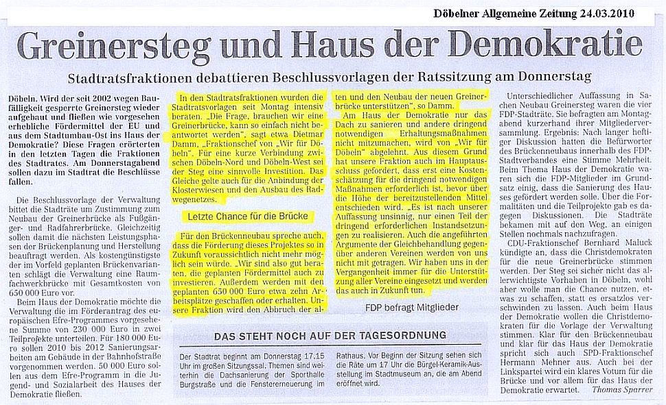 WIR F&Uuml;R D&Ouml;BELN, HANDELN STATT REDEN