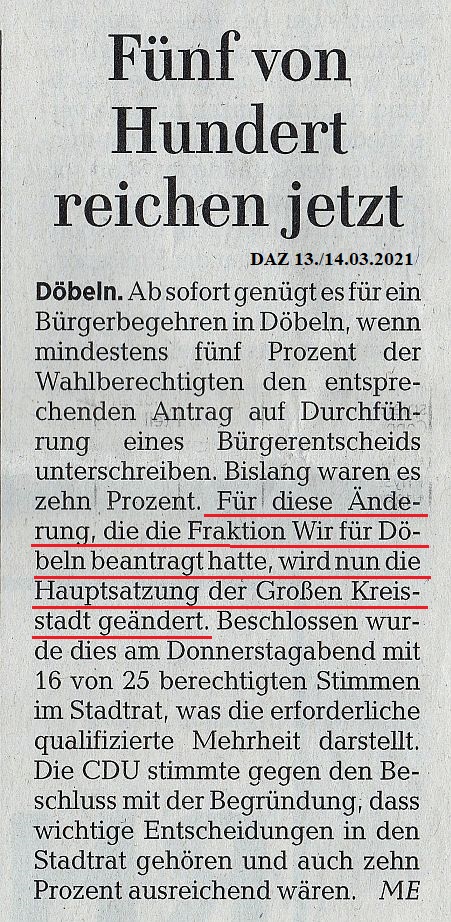 WIR FÜR DÖBELN, HANDELN STATT REDEN