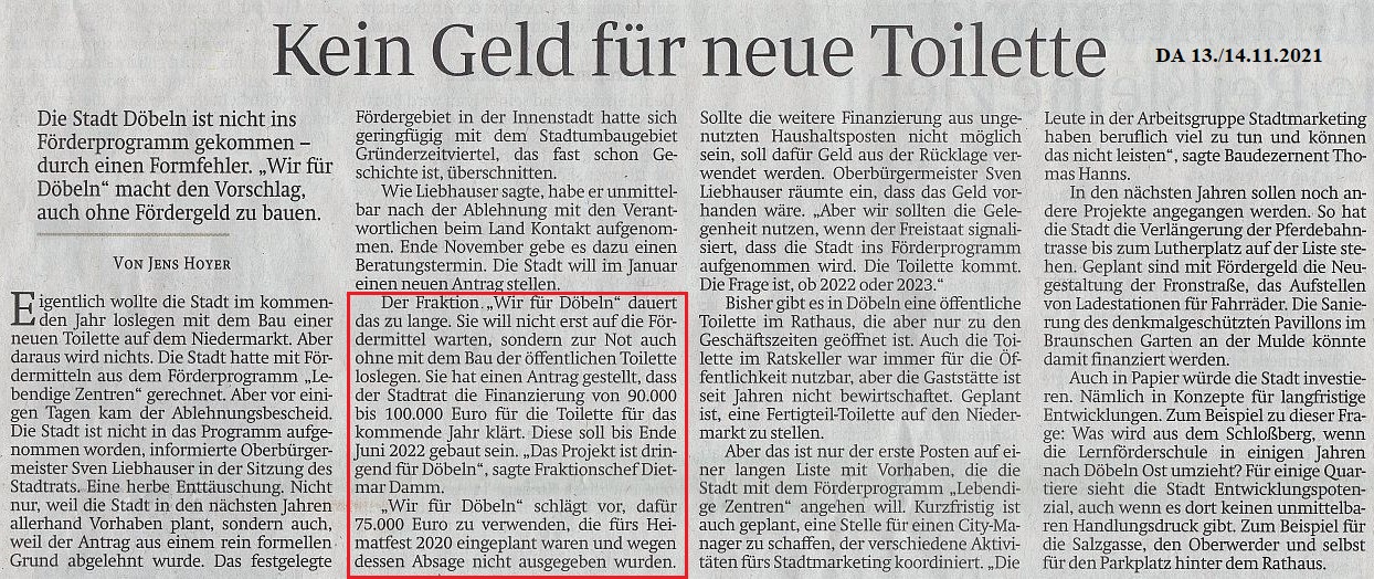 WIR F&Uuml;R D&Ouml;BELN, HANDELN STATT REDEN