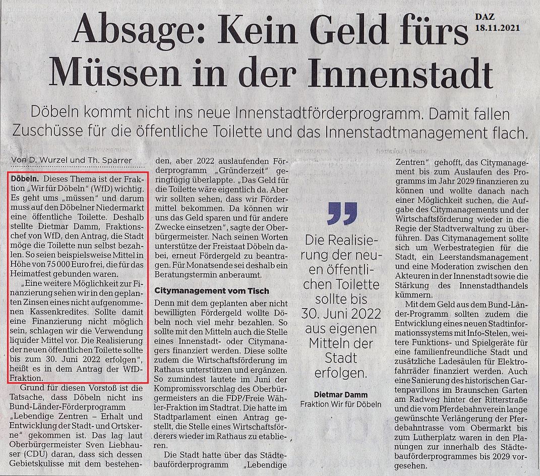 WIR F&Uuml;R D&Ouml;BELN, HANDELN STATT REDEN