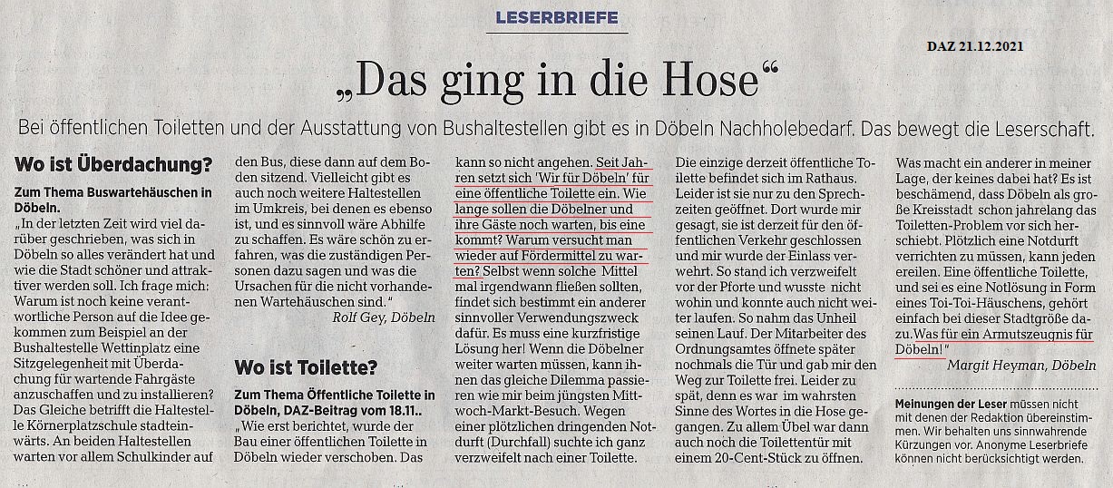 WIR F&Uuml;R D&Ouml;BELN, HANDELN STATT REDEN