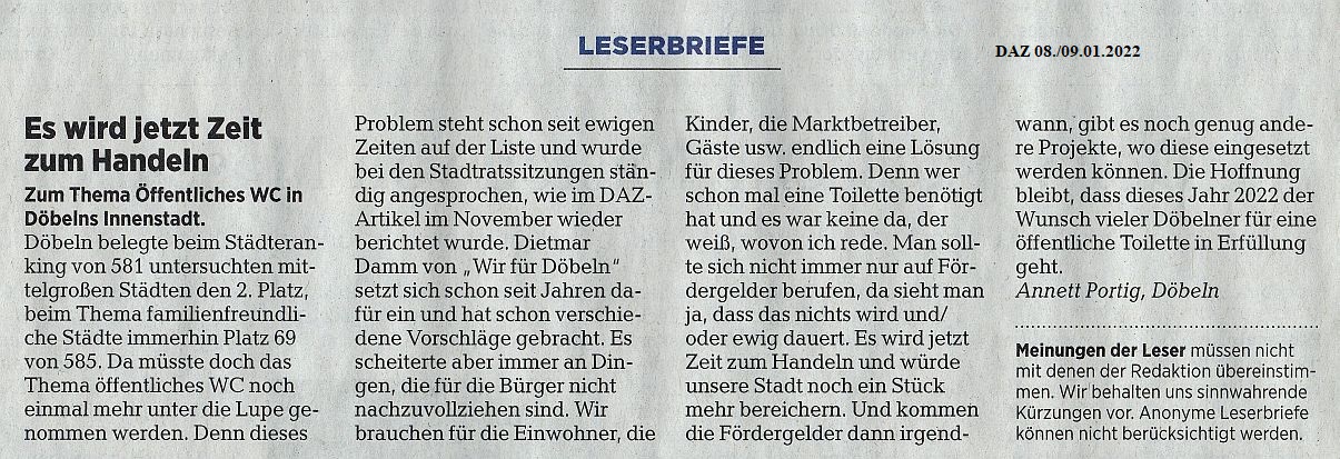 WIR F&Uuml;R D&Ouml;BELN, HANDELN STATT REDEN