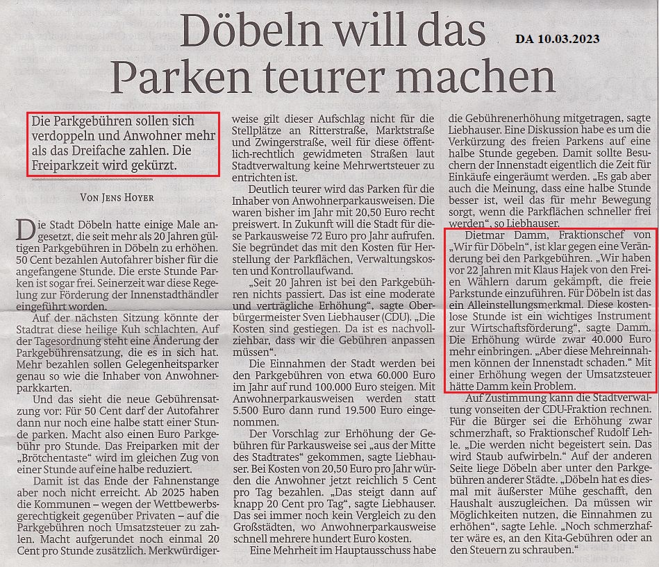 WIR FÜR DÖBELN, HANDELN STATT REDEN